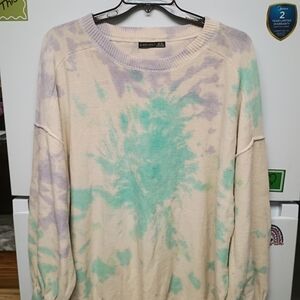 Black Tape Tie-Dye Sweater in Cream, Green, and Purple